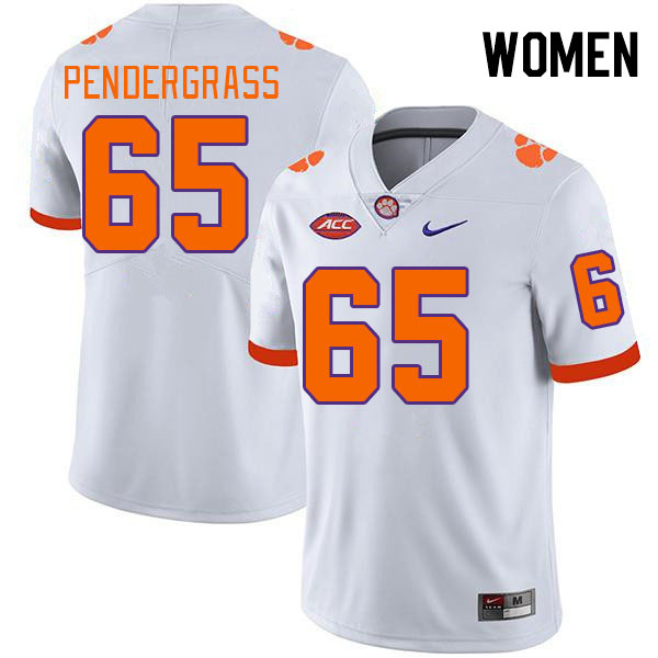 Women #65 Chapman Pendergrass Clemson Tigers College Football Jerseys Stitched-White - Click Image to Close